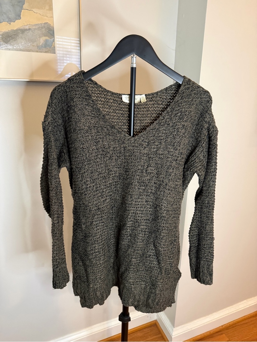 RD Style Charcoal Open-Knit V-Neck Sweater